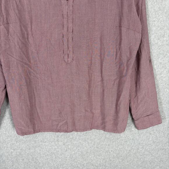 Bandolino Blouse Womens Large Pink Striped Beaded Popover Tunic Long Sleeve - Picture 3 of 11